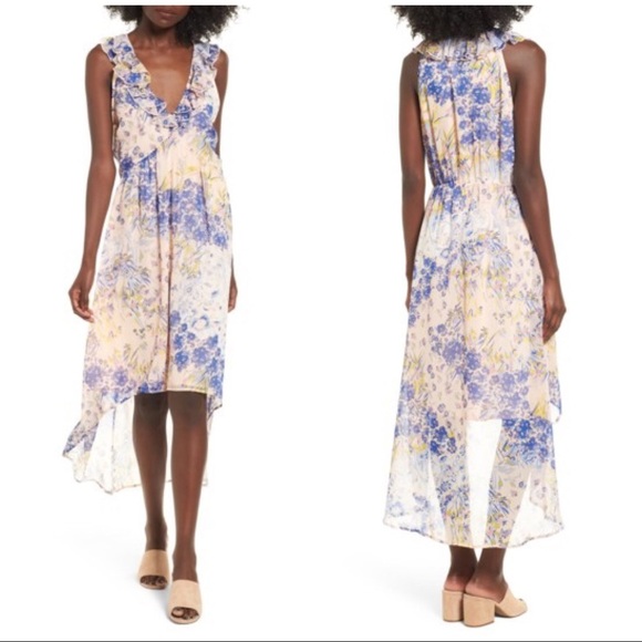 NWT Leith Ruffle Neck High Low floral Dress small purple pink yellow - Picture 1 of 6